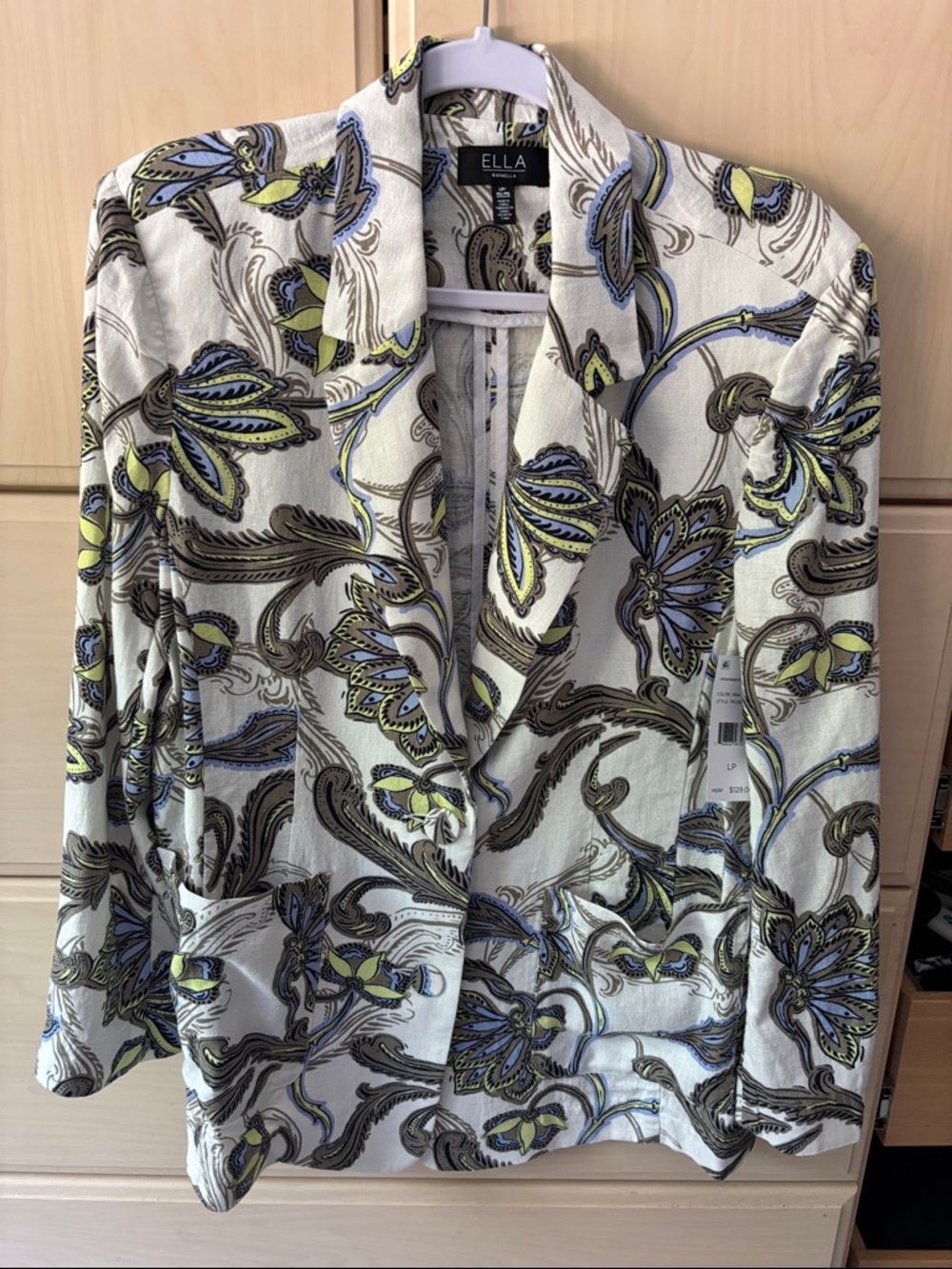 New! Ella Rafaella paisley/floral blue & green linen blend blazer, large petite